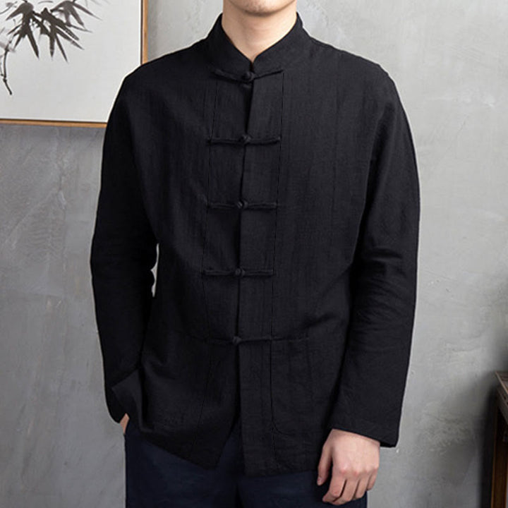 Buddha Stones Einfarbig Casual Frosch-Knopf Herrenhemd Kleidung - image 23