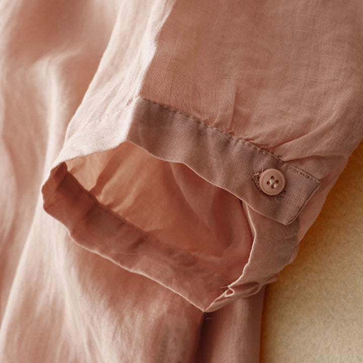 Buddha Stones Lässiges Damen-Hemd mit einfarbigem Froschschnallen-Design und halblangen Ärmeln - image 6