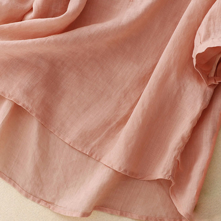 Buddha Stones Lässiges Damen-Hemd mit einfarbigem Froschschnallen-Design und halblangen Ärmeln - image 5