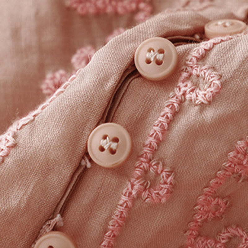 Buddha Stones Lässiges Damen-Hemd mit einfarbigem Froschschnallen-Design und halblangen Ärmeln - image 3