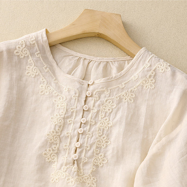 Buddha Stones Lässiges Damen-Hemd mit einfarbigem Froschschnallen-Design und halblangen Ärmeln - image 9