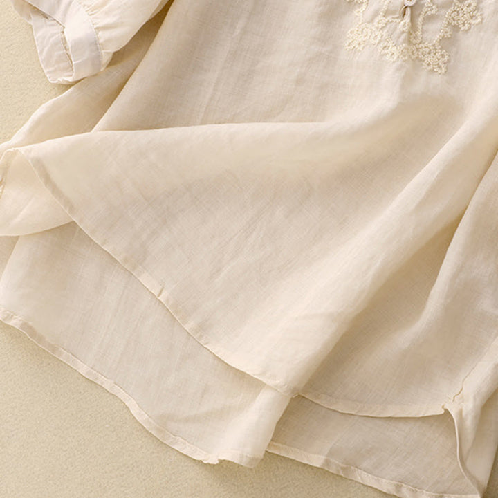 Buddha Stones Lässiges Damen-Hemd mit einfarbigem Froschschnallen-Design und halblangen Ärmeln - image 10