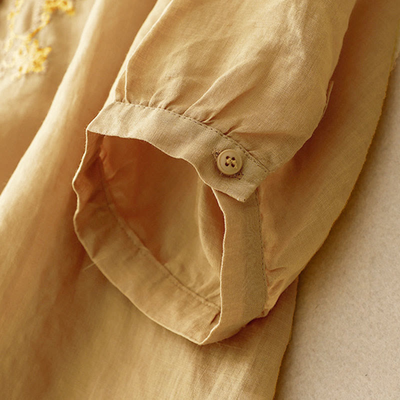 Buddha Stones Lässiges Damen-Hemd mit einfarbigem Froschschnallen-Design und halblangen Ärmeln - image 13