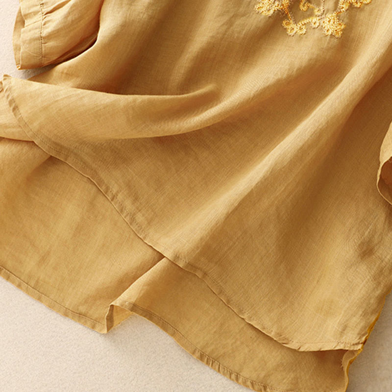 Buddha Stones Lässiges Damen-Hemd mit einfarbigem Froschschnallen-Design und halblangen Ärmeln - image 14