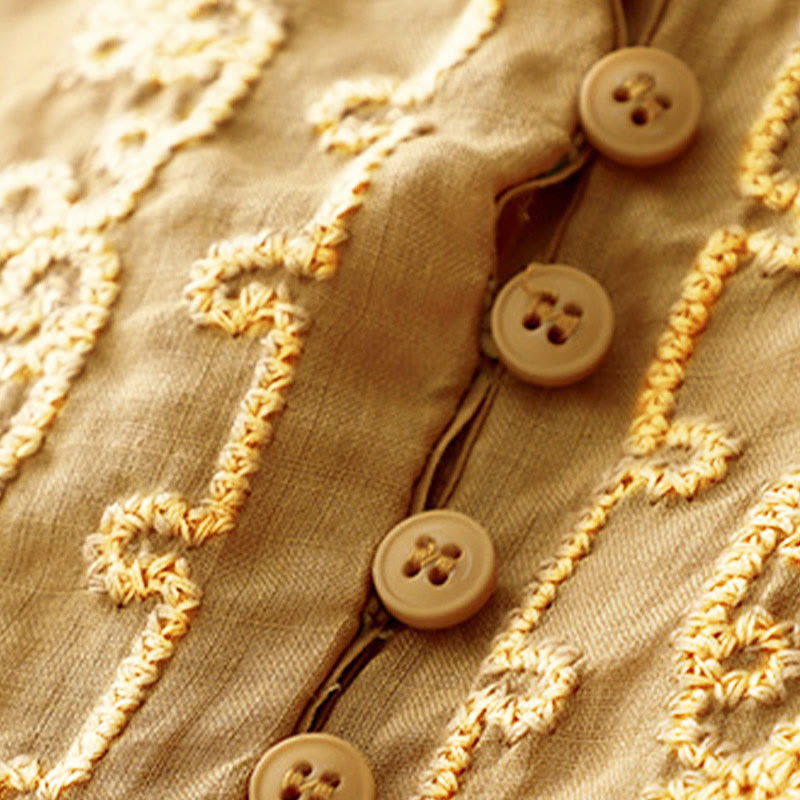 Buddha Stones Lässiges Damen-Hemd mit einfarbigem Froschschnallen-Design und halblangen Ärmeln - image 15