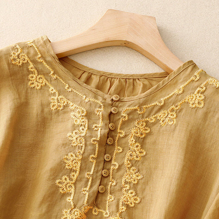 Buddha Stones Lässiges Damen-Hemd mit einfarbigem Froschschnallen-Design und halblangen Ärmeln - image 16