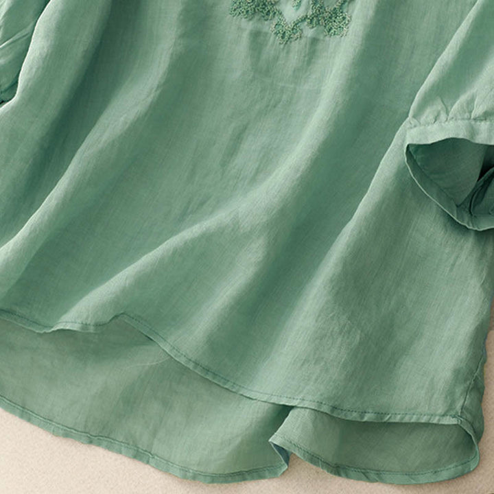 Buddha Stones Lässiges Damen-Hemd mit einfarbigem Froschschnallen-Design und halblangen Ärmeln - image 19