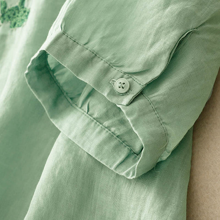 Buddha Stones Lässiges Damen-Hemd mit einfarbigem Froschschnallen-Design und halblangen Ärmeln - image 20