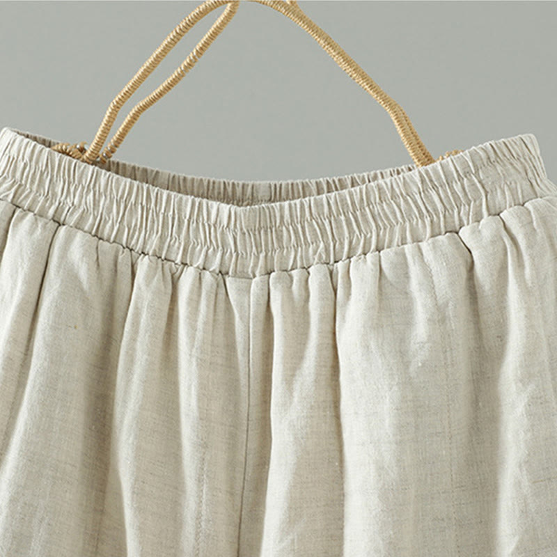 Buddha Stones bestickte Froschknopf-Baumwoll-gepolsterte Damenhose mit weitem Bein und Taschen - image 11