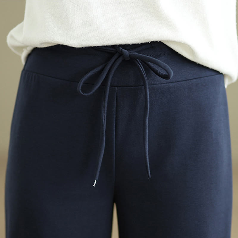 Buddha Stones – Schlichte Damenhose mit weitem Bein und Kordelzug aus Baumwolle und Polyester mit Taschen - image 7