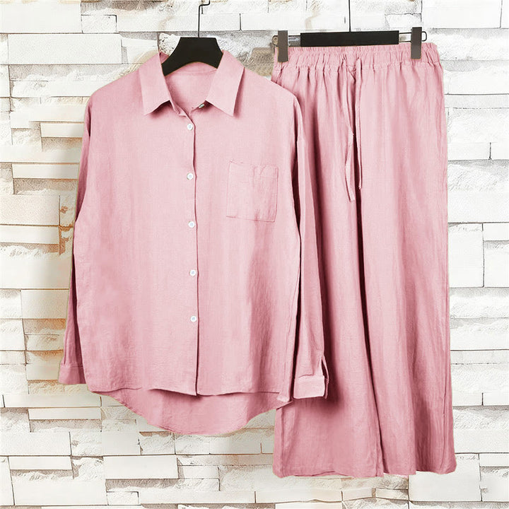 Buddha Stones 2-teiliges Langarm-Shirt-Oberteil mit Taschen und Kordelzughose, Meditationskleidung aus Baumwolle und Leinen für Damen - image 11