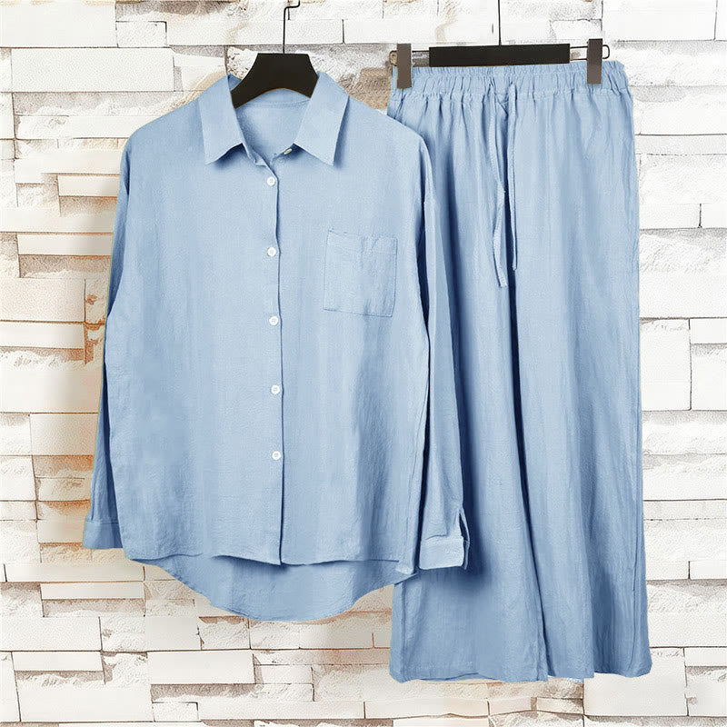 Buddha Stones 2-teiliges Langarm-Shirt-Oberteil mit Taschen und Kordelzughose, Meditationskleidung aus Baumwolle und Leinen für Damen - image 29