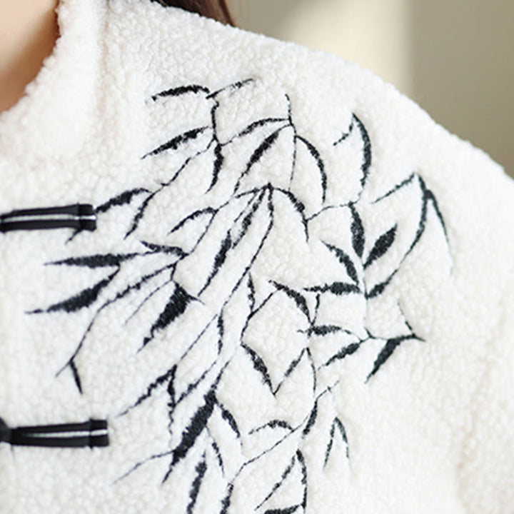 Buddha Stones Damen-Jacke aus dicker Baumwolle mit Stickerei und langen Ärmeln und Taschen - image 8