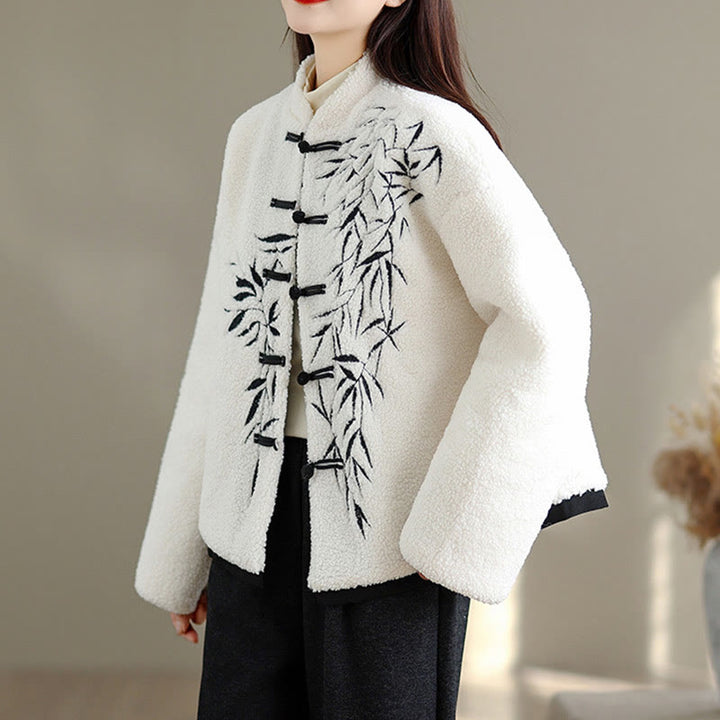 Buddha Stones Damen-Jacke aus dicker Baumwolle mit Stickerei und langen Ärmeln und Taschen - image 6