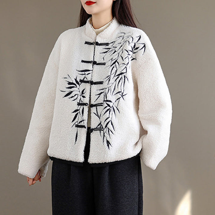 Buddha Stones Damen-Jacke aus dicker Baumwolle mit Stickerei und langen Ärmeln und Taschen - image 5