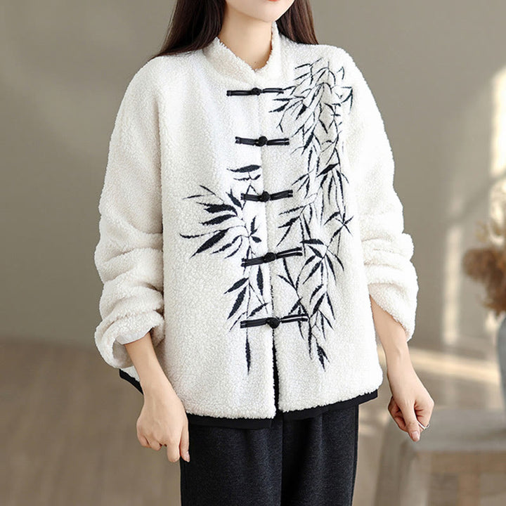 Buddha Stones Damen-Jacke aus dicker Baumwolle mit Stickerei und langen Ärmeln und Taschen - image 2