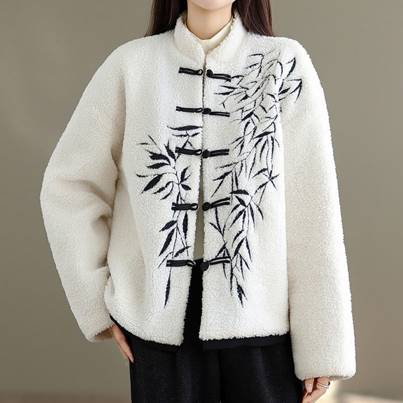 Buddha Stones Damen-Jacke aus dicker Baumwolle mit Stickerei und langen Ärmeln und Taschen - image 1