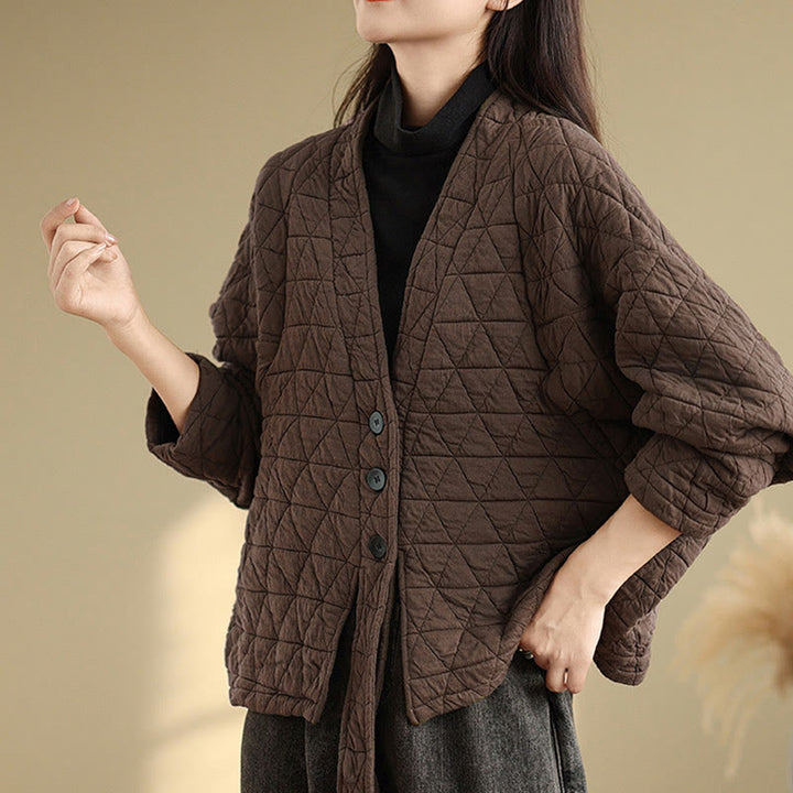 Buddha Stones Damen-Jacke mit Knöpfen, langärmelig, aus dicker Baumwolle mit Taschen - image 2