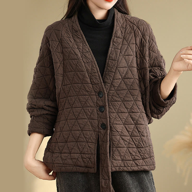 Buddha Stones Damen-Jacke mit Knöpfen, langärmelig, aus dicker Baumwolle mit Taschen - image 1