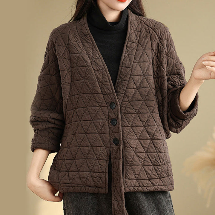 Buddha Stones Damen-Jacke mit Knöpfen, langärmelig, aus dicker Baumwolle mit Taschen - image 1