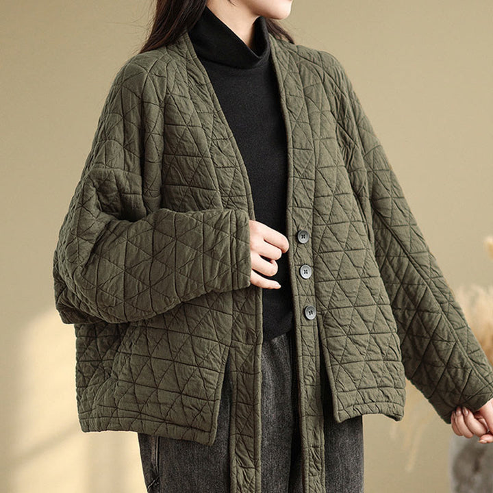 Buddha Stones Damen-Jacke mit Knöpfen, langärmelig, aus dicker Baumwolle mit Taschen - image 5