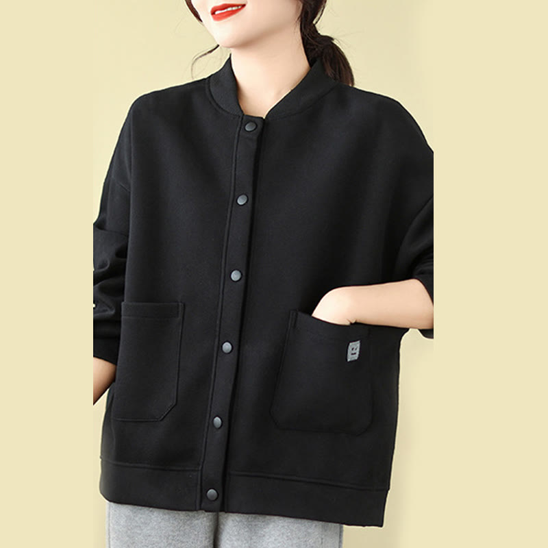 Buddha Stones Plain Damen-Baumwolljacke mit Knöpfen, Rundhalsausschnitt, langen Ärmeln und Taschen - image 4