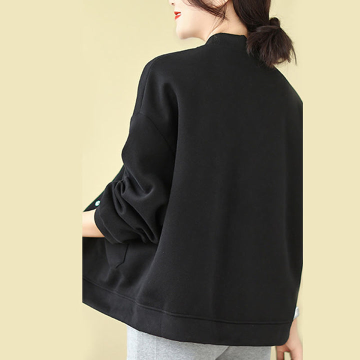 Buddha Stones Plain Damen-Baumwolljacke mit Knöpfen, Rundhalsausschnitt, langen Ärmeln und Taschen - image 3