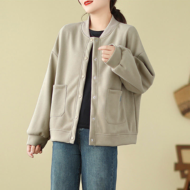 Buddha Stones Plain Damen-Baumwolljacke mit Knöpfen, Rundhalsausschnitt, langen Ärmeln und Taschen - image 10