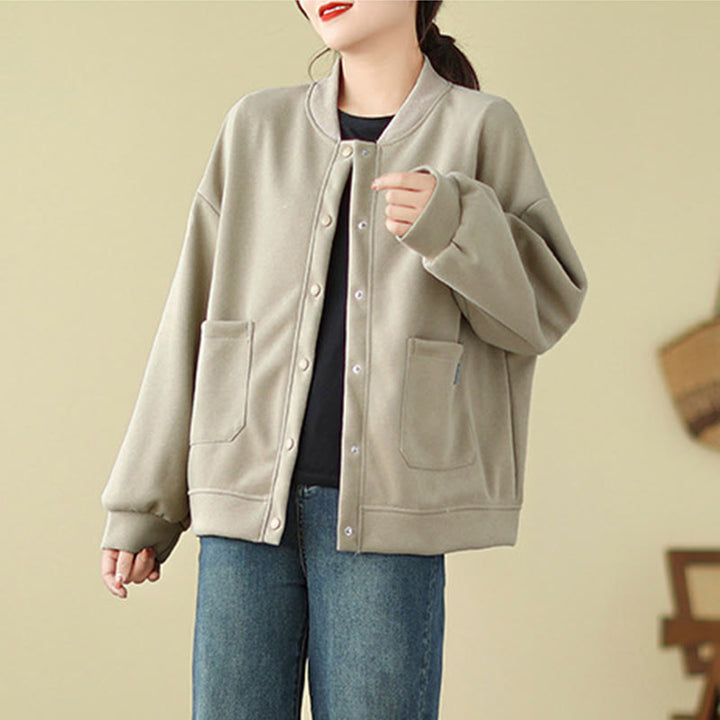 Buddha Stones Plain Damen-Baumwolljacke mit Knöpfen, Rundhalsausschnitt, langen Ärmeln und Taschen - image 10