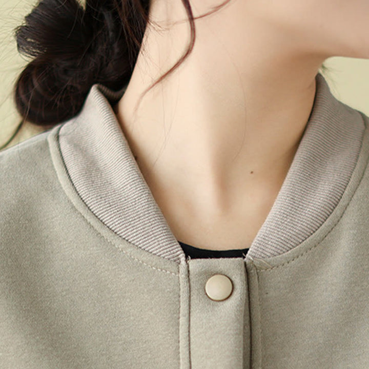 Buddha Stones Plain Damen-Baumwolljacke mit Knöpfen, Rundhalsausschnitt, langen Ärmeln und Taschen - image 15