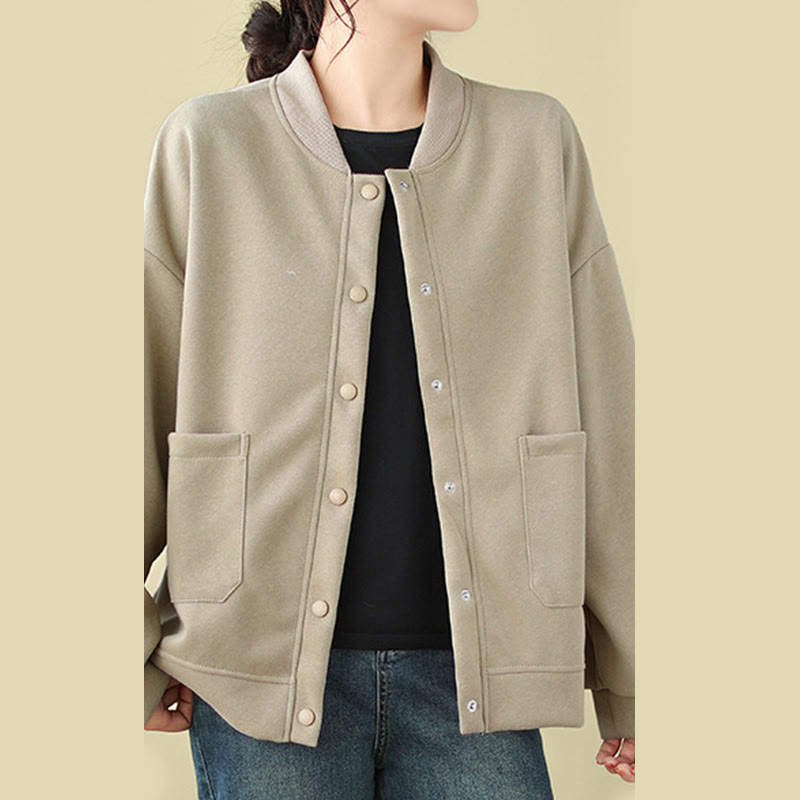 Buddha Stones Plain Damen-Baumwolljacke mit Knöpfen, Rundhalsausschnitt, langen Ärmeln und Taschen - image 8