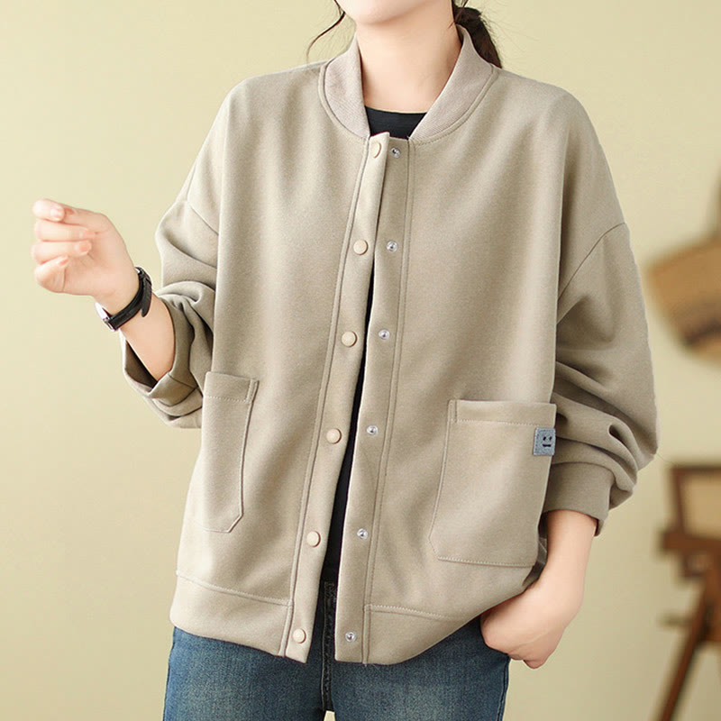 Buddha Stones Plain Damen-Baumwolljacke mit Knöpfen, Rundhalsausschnitt, langen Ärmeln und Taschen - image 12