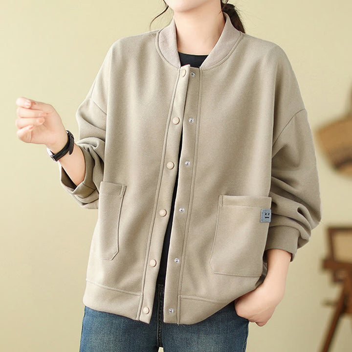 Buddha Stones Plain Damen-Baumwolljacke mit Knöpfen, Rundhalsausschnitt, langen Ärmeln und Taschen - image 12