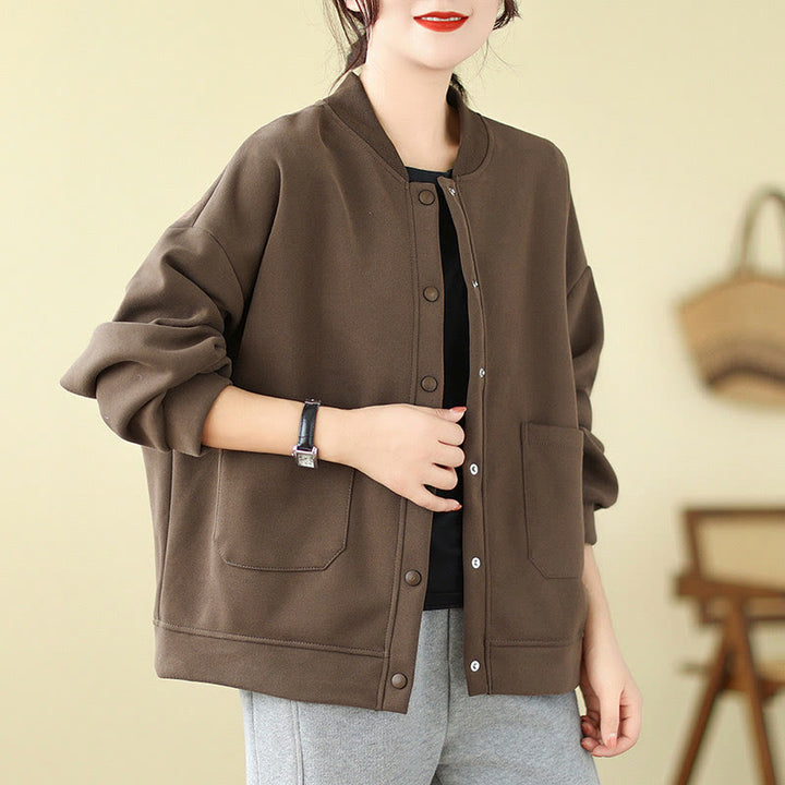 Buddha Stones Plain Damen-Baumwolljacke mit Knöpfen, Rundhalsausschnitt, langen Ärmeln und Taschen - image 23