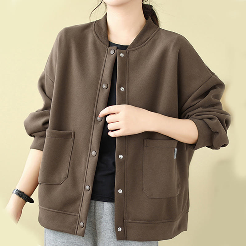 Buddha Stones Plain Damen-Baumwolljacke mit Knöpfen, Rundhalsausschnitt, langen Ärmeln und Taschen - image 22