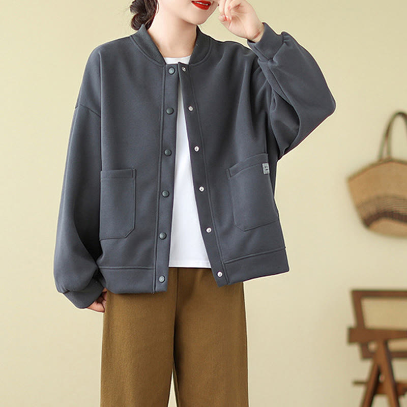 Buddha Stones Plain Damen-Baumwolljacke mit Knöpfen, Rundhalsausschnitt, langen Ärmeln und Taschen - image 29