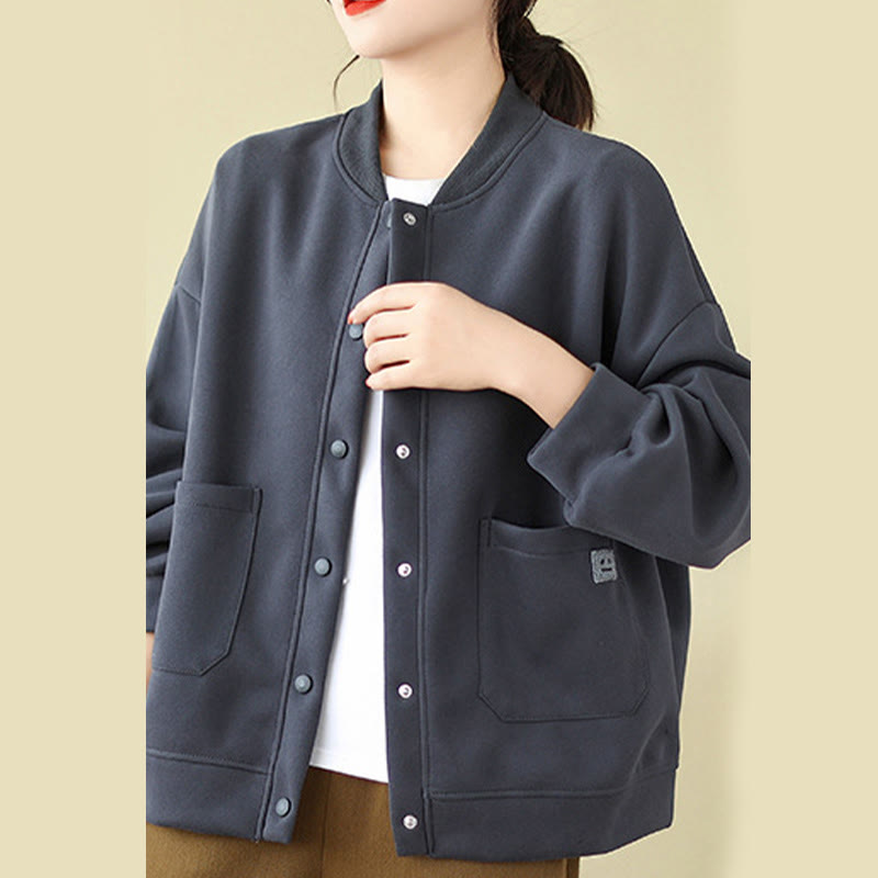 Buddha Stones Plain Damen-Baumwolljacke mit Knöpfen, Rundhalsausschnitt, langen Ärmeln und Taschen - image 25