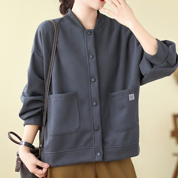 Buddha Stones Plain Damen-Baumwolljacke mit Knöpfen, Rundhalsausschnitt, langen Ärmeln und Taschen - image 27