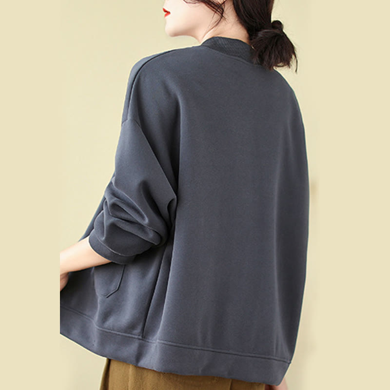 Buddha Stones Plain Damen-Baumwolljacke mit Knöpfen, Rundhalsausschnitt, langen Ärmeln und Taschen - image 26