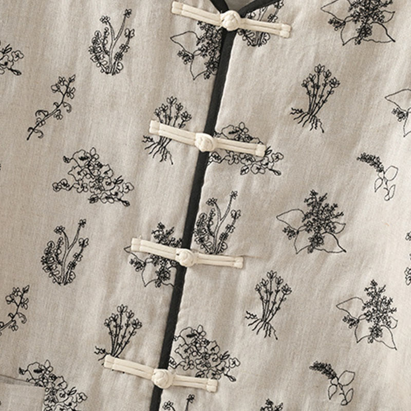 Buddha Stones Damen-Jacke mit Stickerei und Froschknopf, langärmelig, gefüttert, aus Baumwolle, mit Taschen - image 4