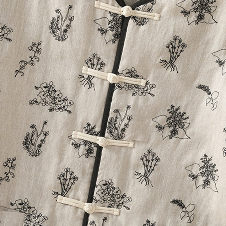 Buddha Stones Damen-Jacke mit Stickerei und Froschknopf, langärmelig, gefüttert, aus Baumwolle, mit Taschen - image 4