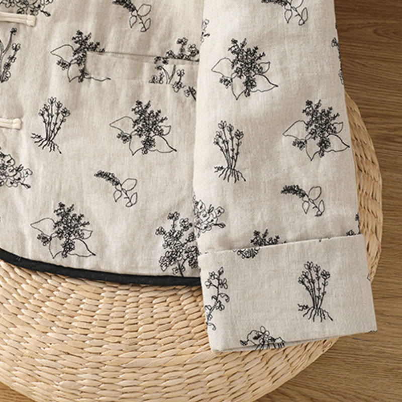 Buddha Stones Damen-Jacke mit Stickerei und Froschknopf, langärmelig, gefüttert, aus Baumwolle, mit Taschen - image 9