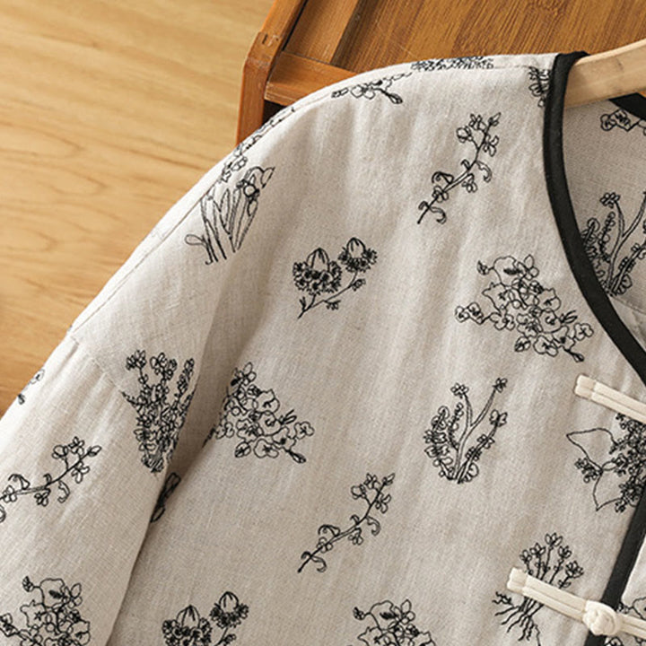 Buddha Stones Damen-Jacke mit Stickerei und Froschknopf, langärmelig, gefüttert, aus Baumwolle, mit Taschen - image 7