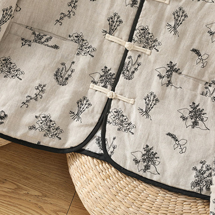 Buddha Stones Damen-Jacke mit Stickerei und Froschknopf, langärmelig, gefüttert, aus Baumwolle, mit Taschen - image 5