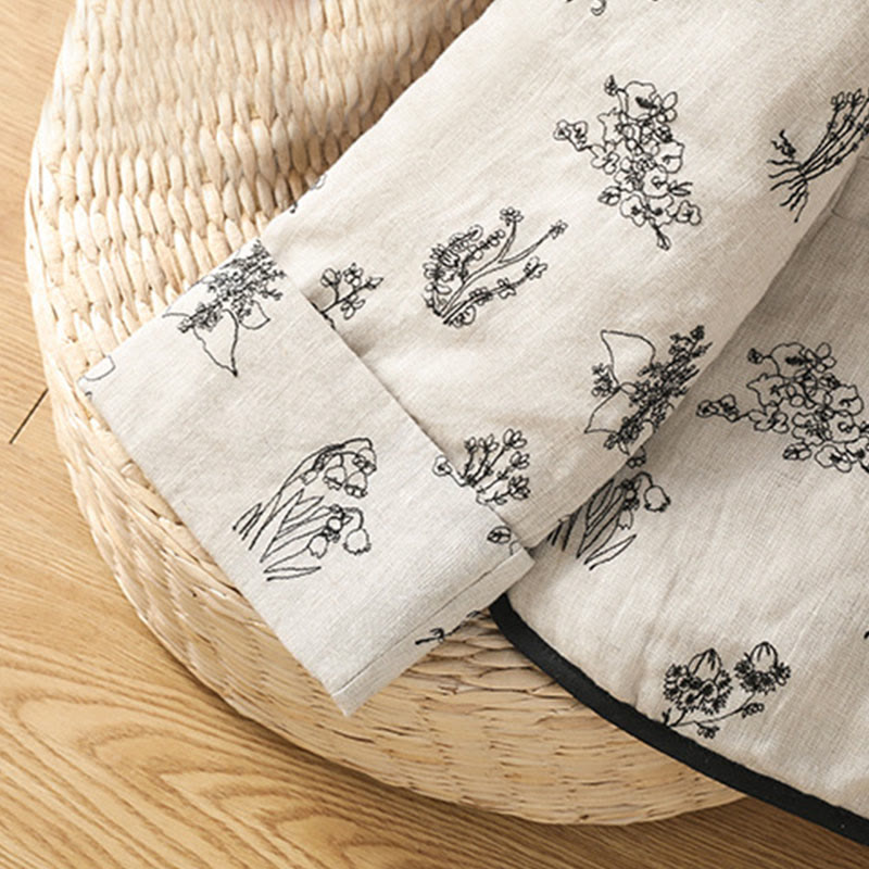 Buddha Stones Damen-Jacke mit Stickerei und Froschknopf, langärmelig, gefüttert, aus Baumwolle, mit Taschen - image 8