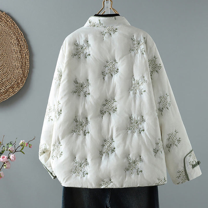 Buddha Stones Damen-Jacke mit Stickerei und Froschknopf, langärmelig, dicke Baumwolle, mit Taschen - image 2