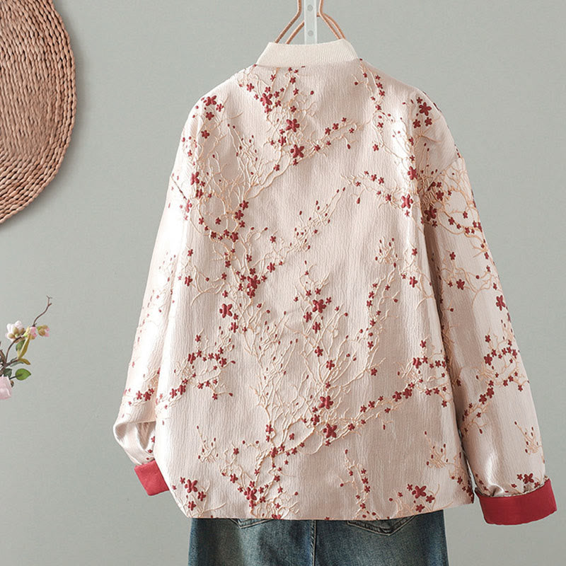 Buddha Stones Damen-Jacke mit Jacquard-Knöpfen, langärmelig, Baumwolle, dick, mit Taschen - image 1