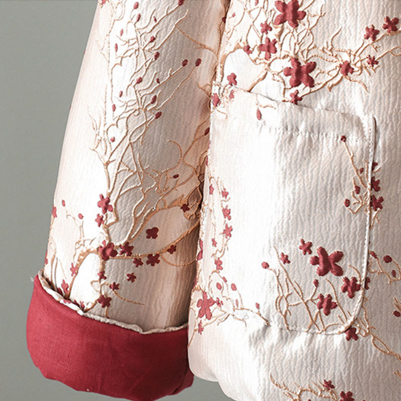 Buddha Stones Damen-Jacke mit Jacquard-Knöpfen, langärmelig, Baumwolle, dick, mit Taschen - image 4