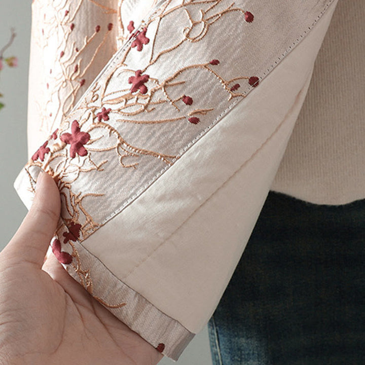 Buddha Stones Damen-Jacke mit Jacquard-Knöpfen, langärmelig, Baumwolle, dick, mit Taschen - image 6