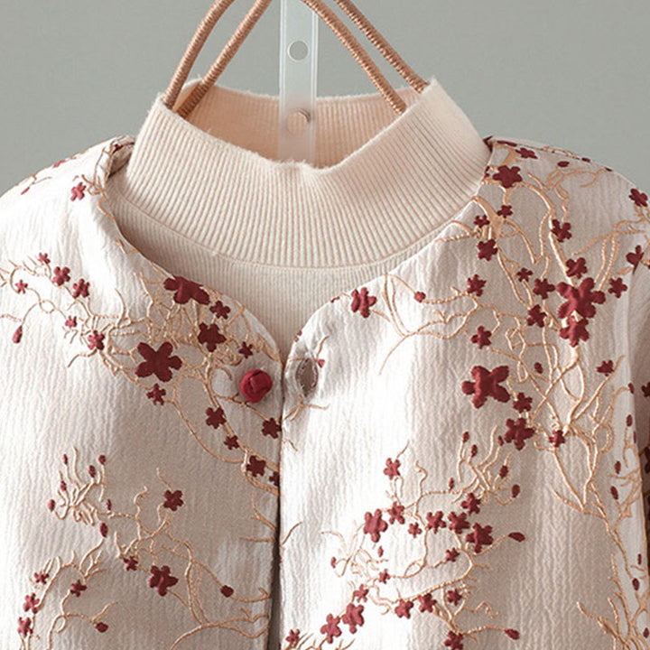 Buddha Stones Damen-Jacke mit Jacquard-Knöpfen, langärmelig, Baumwolle, dick, mit Taschen - image 2